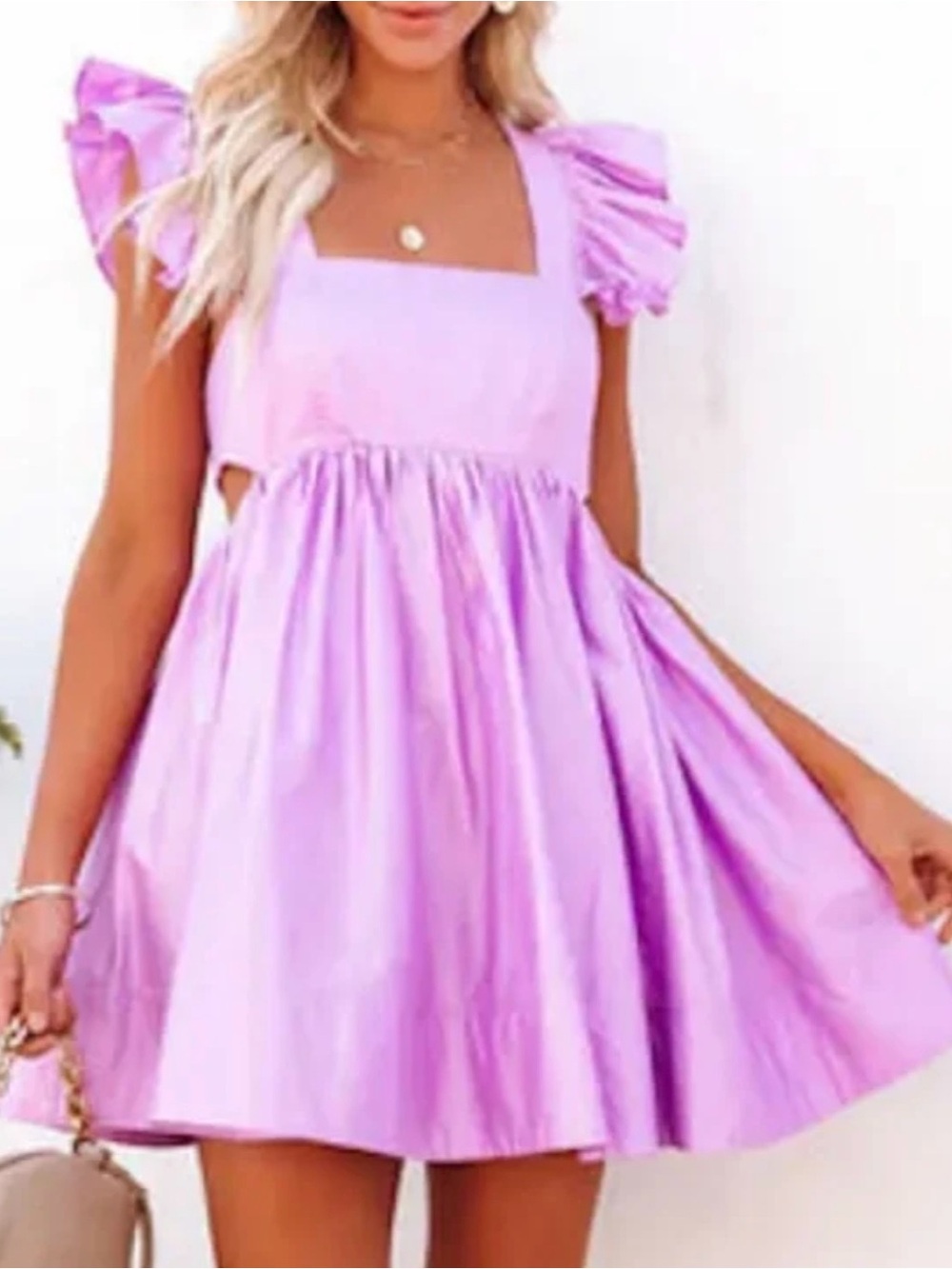 Vici Lilac Ruffle Sleeve Square Neck Dress babydoll
